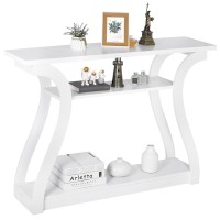 Super Deal Wood Console Table 3 Tier Narrow Entryway Table With Curved Frame And 2 Open Storage Shelves Accent Sofa Table For Hallway Living Room Bedroom, 47 In White