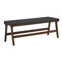 Ball & Cast Faux Leather Woven Dining Bench Breathable Weave Entryway Bench for Bedroom, 48 in Dark Grey