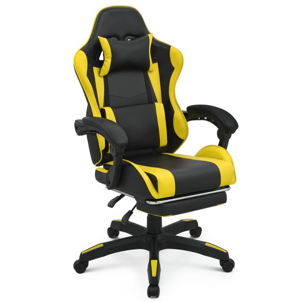 Monibloom Gaming Chair Office Chair Leather High Back Computer Chair With Headrest And Lumbar Support 360 Swivel Ergonomic Footr