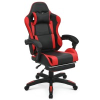 Monibloom Gaming Chair With Footrest High Back Video Game Chair With Headrest Lumbar Support Height Adjustable Leather Swivel