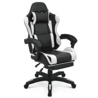 Monibloom Gaming Chair With Headrest Lumbar Support Ergonomic Computer Racing Chair With Footrest Adjustable Hight Leather Sw