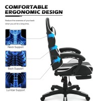 Monibloom Gaming Chair With Headrest Lumbar Support Ergonomic Computer Racing Chair With Footrest Adjustable Hight Leather Sw