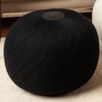 English Home Pouf Ottoman, Foot Rest, Foot Stool, Poufs For Living Room, Boho Home Decor, Knitted Bean Bag, Knitted Round Ottoman 15X20 Inches Black