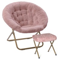 Milliard Cozy Chair With Footrest Ottomanfaux Fur Saucer Chair For Bedroomxlarge Pink