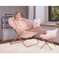 Milliard Cozy Chair With Footrest Ottomanfaux Fur Saucer Chair For Bedroomxlarge Pink