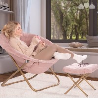 Milliard Cozy Chair With Footrest Ottomanfaux Fur Saucer Chair For Bedroomxlarge Pink