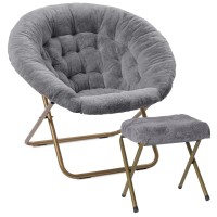 Milliard Cozy Chair With Footrest Ottomanfaux Fur Saucer Chair For Bedroomxlarge Grey