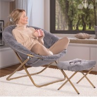 Milliard Cozy Chair With Footrest Ottomanfaux Fur Saucer Chair For Bedroomxlarge Grey