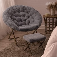 Milliard Cozy Chair With Footrest Ottomanfaux Fur Saucer Chair For Bedroomxlarge Grey