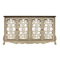 Storage console with 4 Doors and Scrolled Mirror Trim, Antique White and Silver(D0102H7UQ3J)