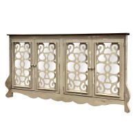 Storage console with 4 Doors and Scrolled Mirror Trim, Antique White and Silver(D0102H7UQ3J)