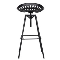38 Inch Industrial Metal Barstool, Swivel And Adjustable Seat Height, Angled Legs, Black(D0102H5T316)