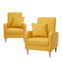Colamy Modern Accent Chairs Living Room Chairs, Fabric Reading Side Arm Chair, Upholstered Single Sofa With Lounge Seat And Wood Legs, Yellow