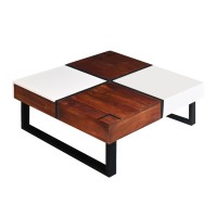 Byron 35 Inch Acacia Wood Square coffee Table, 2 Slide Out Storage, White, Mahogany Brown(D0102H5T34T)