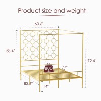 Paukin Gold Metal Canopy Bed Frame Queen/Mattress Foundation With Steel Slat Support/No Box Spring Needed/Easy Assembly, Queen