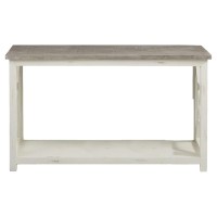 Solid Wood Sofa console Table with X Shape Side Panels, White and Brown(D0102H7UQM8)