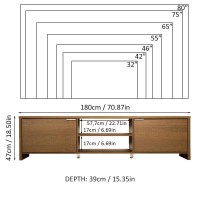 Madesa Tv Stand For Tv'S Up To 80 Inches, 71 Inch, Tv Table With Cable Management, Wooden, 18'' H X 15'' D X 71'' L - Brown