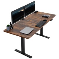 Vivo Electric Height Adjustable 71 X 30 Inch Memory Stand Up Desk, Rustic Vintage Brown Table Top, Black Frame, Standing Workstation With Preset Controller, 1B Series, Desk-Kit-1B7N