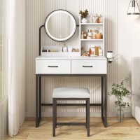 Makeup Vanity Desk With Mirror And Lights, Cute Vanity Makeup Table, Small Vanity Table For Bedroom With Lots Storage, 3 Lighting Modes, 31.5In(L)