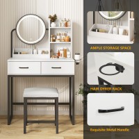 Makeup Vanity Desk With Mirror And Lights, Cute Vanity Makeup Table, Small Vanity Table For Bedroom With Lots Storage, 3 Lighting Modes, 31.5In(L)