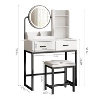 Makeup Vanity Desk With Mirror And Lights, Cute Vanity Makeup Table, Small Vanity Table For Bedroom With Lots Storage, 3 Lighting Modes, 31.5In(L)