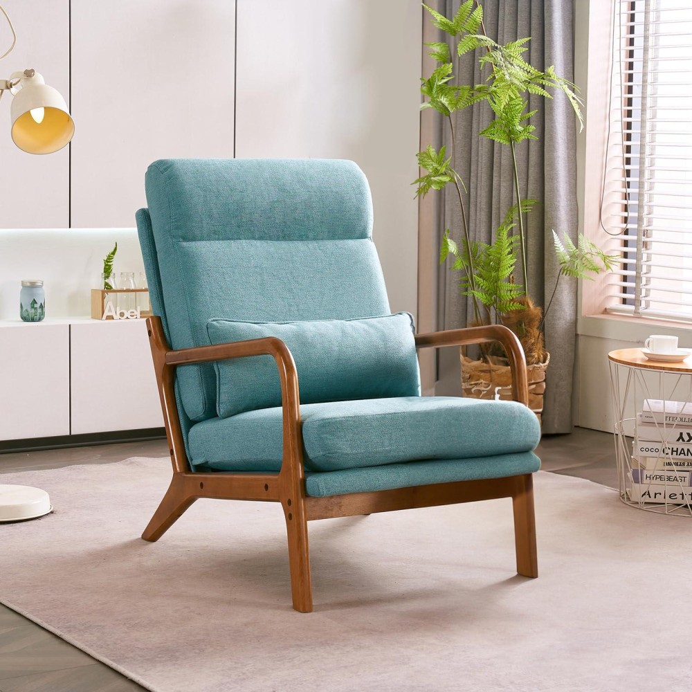 Karl Home Accent Chair Midcentury Modern Chair With Pillow Upholstered Lounge Arm Chair With Solid Wood Frame Soft Cushion Fo