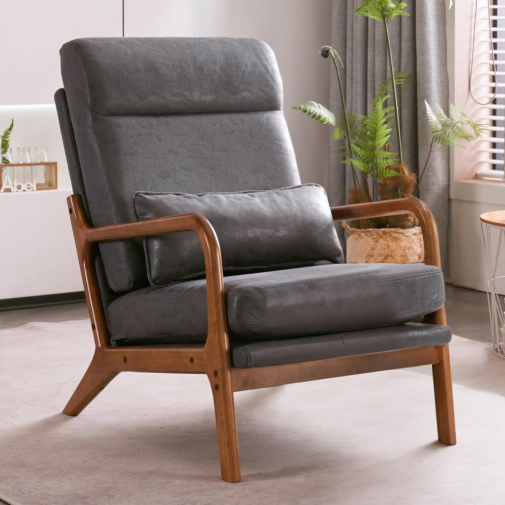 Karl Home Accent Chair Midcentury Modern Chair With Pillow Upholstered Lounge Arm Chair With Solid Wood Frame Soft Cushion Fo