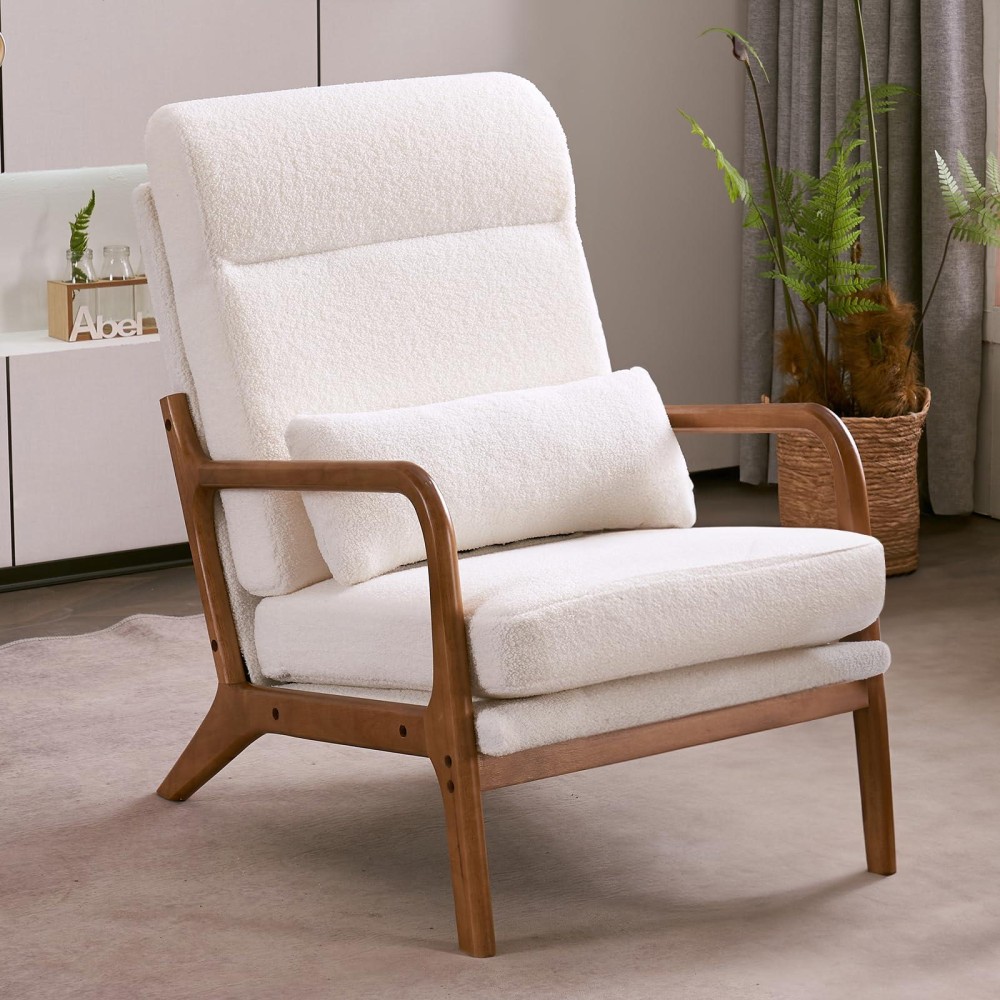 Karl Home Accent Chair Midcentury Modern Chair With Pillow Upholstered Lounge Arm Chair With Solid Wood Frame Soft Cushion Fo