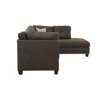 Acme Furniture Linen Upholstered Sectional Sofa With Ottoman, Charcoal