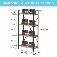 Bon Augure Industrial 4 Tier Bookshelf, Modern Open Etagere Bookcase, Heavy Duty Book Shelves, Wood Metal Shelving Unit For Living Room, Bedroom And Office (Vintage Oak)