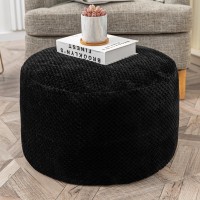 Pouf Ottoman Covers, Round Poof Ottoman Seat(No Filler),Soft Faux Fur Foot Stool, 20x20x12 Inches Fuzzy Chair, Floor Pouf Chair,Foot Rest with Storage for Living Room, Bedroom (Black Pouf Cover)