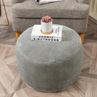 Pouf Ottoman Covers, Round Bean Bag Poof Ottoman Seat(No Filler)Foot Stool, 20x20x12 Inches Fuzzy Chair, Floor Chair,Foot Rest with Storage for Living Room, Bedroom (Light Gray Pouf Cover)