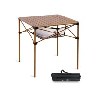 Iclimb Lightweight Stable Alu. Folding Square Table Roll Up Top With Carry Bag For Camping Picnic Backyards Bbq Camp Kitchen (Nature, L)