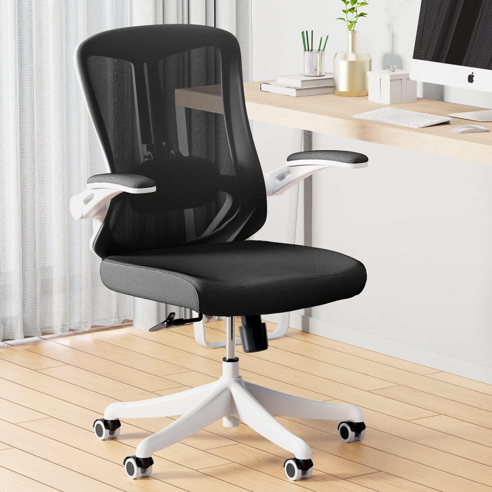 Balmstar Office Chair, Ergonomic Desk Chair Home Office Desk Chairs, Breathable Mid-Back Comfortable Mesh Computer Chair With Pu Silent Wheels, Flip-Up Armrests, Tilt Function, Lumbar Support (Black)