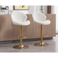 Ealson Velvet Swivel Bar Stools Set Of 2 Modern Counter Height Barstools With Back And Gold Base Adjustable Bar Chairs Comfortable Upholstered Kitchen Island Stools For Home Bar/Pub, Cream