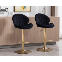 Ealson Velvet Swivel Bar Stools Set Of 2 Modern Counter Height Barstools With Back And Gold Base Adjustable Bar Chairs Comfortable Upholstered Kitchen Island Stools For Home Bar/Pub, Black