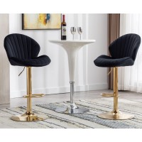 Ealson Velvet Swivel Bar Stools Set Of 2 Modern Counter Height Barstools With Back And Gold Base Adjustable Bar Chairs Comfortable Upholstered Kitchen Island Stools For Home Bar/Pub, Black