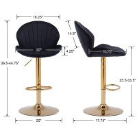 Ealson Velvet Swivel Bar Stools Set Of 2 Modern Counter Height Barstools With Back And Gold Base Adjustable Bar Chairs Comfortable Upholstered Kitchen Island Stools For Home Bar/Pub, Black