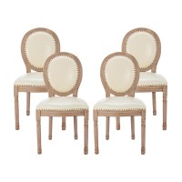 Nrizc French Country Dining Chairs Set Of 4 Leather Farmhouse Dining Room Chairs With Round Back Solid Wood Legs Oval Side Ch