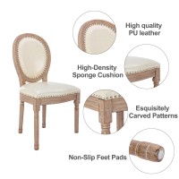 Nrizc French Country Dining Chairs Set Of 4 Leather Farmhouse Dining Room Chairs With Round Back Solid Wood Legs Oval Side Ch