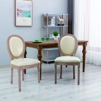 Nrizc French Country Dining Chairs Set Of 2 Leather Farmhouse Dining Room Chairs With Round Back Solid Wood Legs Oval Side Ch