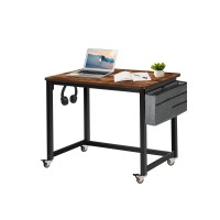 Ahb Rolling Computer Desk With 4 Smooth Wheels, Simple Style Mobile Writing Desk Home Office Study Table Movable Workstation With Metal Frame (Brown, 32