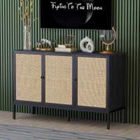 Yechen Rattan Cabinet, Buffet Cabinet With Handmade Natural Rattan Doors, Sideboard Accent Cabinet Buffet Table Storage Cabinet, For Living Room, Kitchen, Entryway, Bedroom. Black