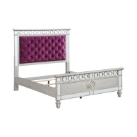 Acme Varian Tufted Velvet Upholstery Full Bed In Burgundy And Silver