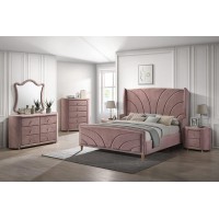 Acme Salonia Tufted Velvet Upholstery Eastern King Bed With Wood Leg In Pink