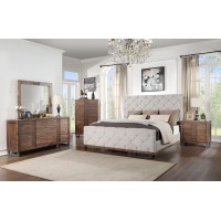 Acme Andria Tufted Fabric Eastern King Bed In Gray And Reclaimed Oak
