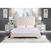 Acme Faiz Channel-Tufted Velvet Upholstery Eastern King Bed In Beige