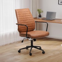 Dictac Leather Office Chair Brown Desk Chair, Mid Century Home Office Chair With Armrest, Modern Computer Chair, Capacity 400Lbs