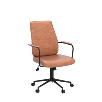 Dictac Leather Office Chair Brown Desk Chair, Mid Century Home Office Chair With Armrest, Modern Computer Chair, Capacity 400Lbs