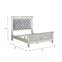 Acme Varian Tufted Velvet Upholstery Full Bed In Gray And Silver